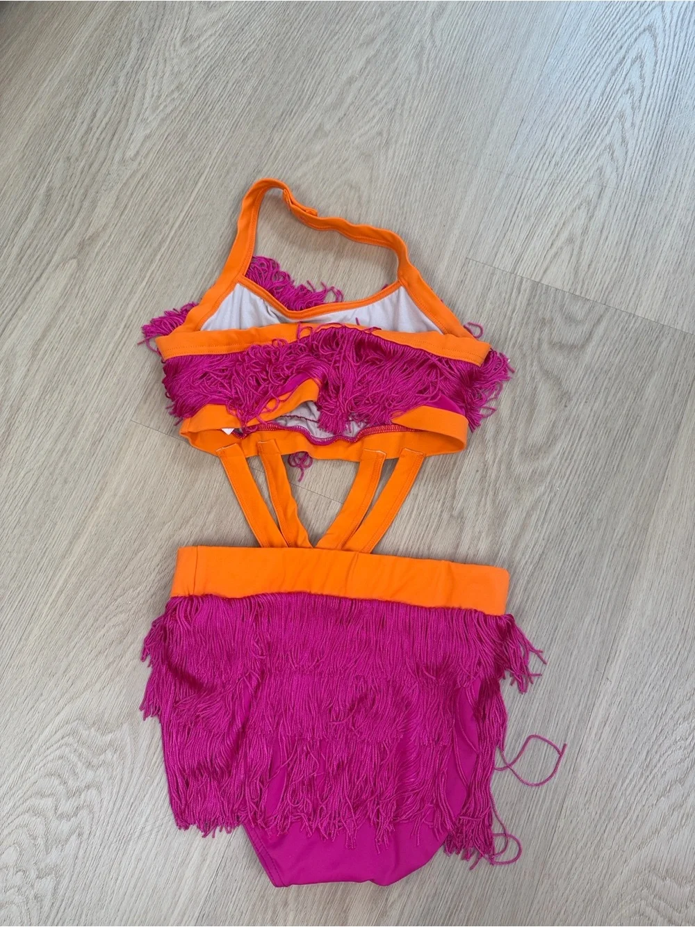 Weissman D11462 Fringe Color Block Cage Strap Dress